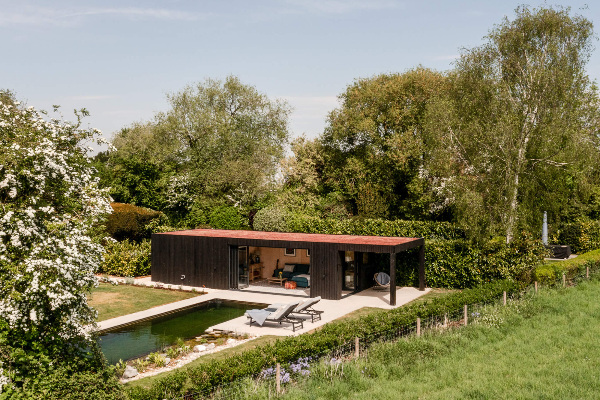 Accessory Dwelling Uni (ADU) featuring Yakisugi Cladding and a Sedum Roof