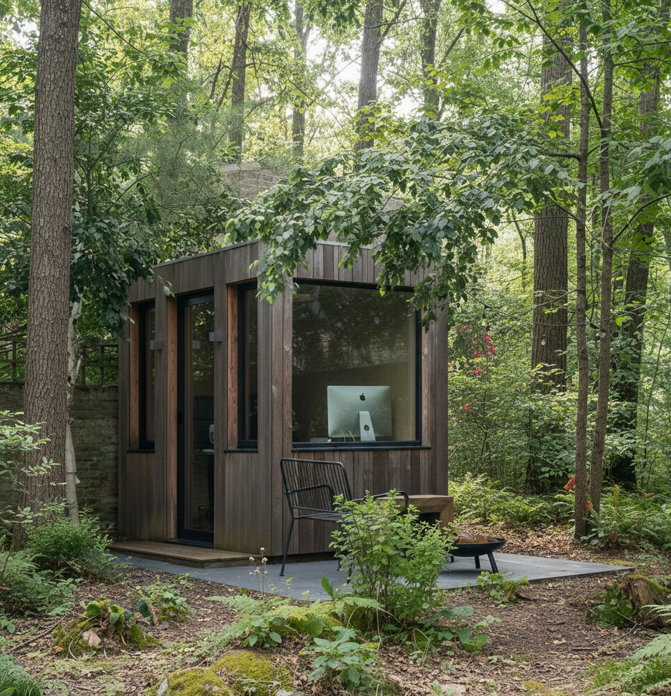 Small modular office pod designed for two-person collaborative workspace